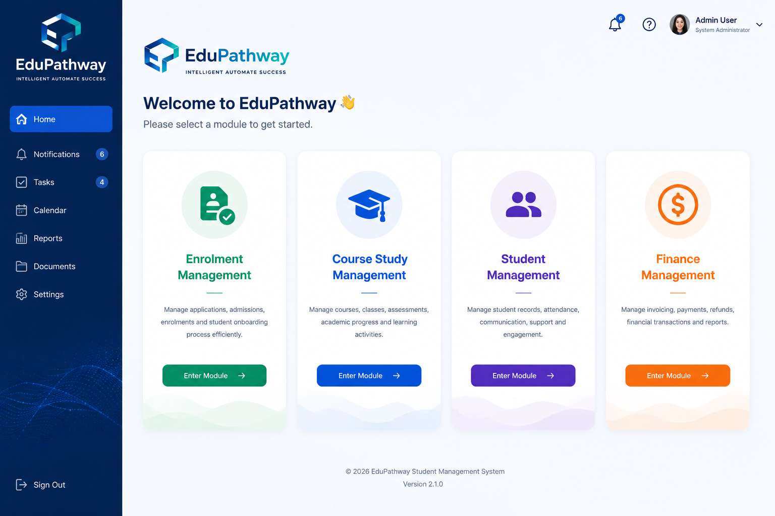 EduPathway student management system dashboard
